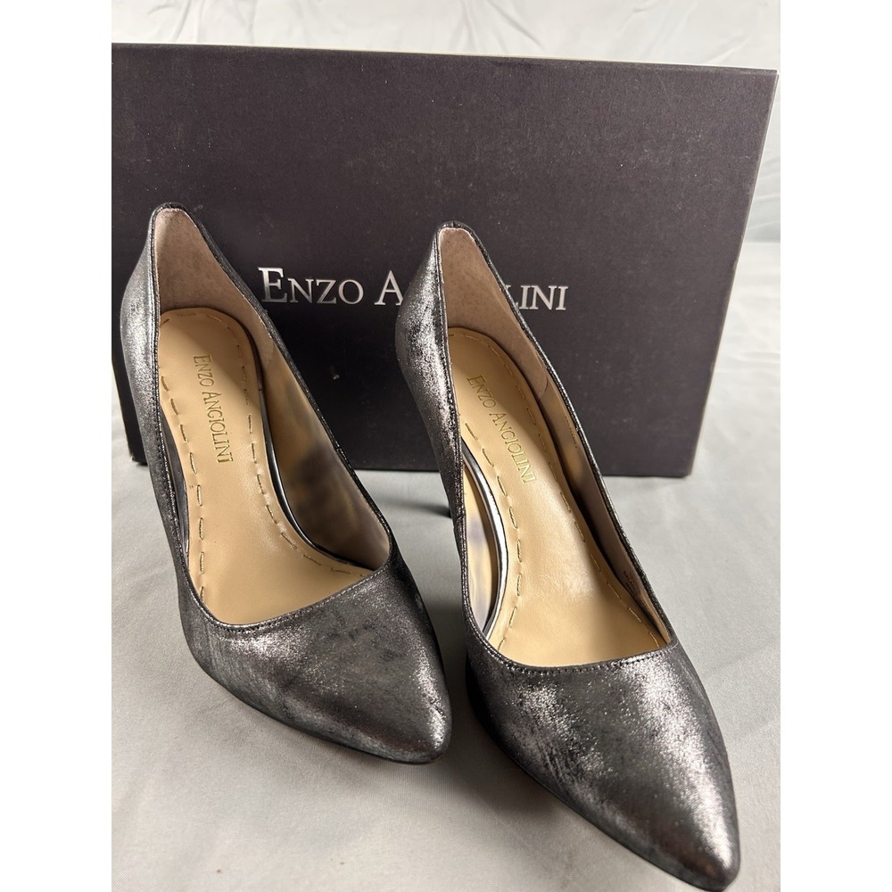 Enzo Angiolini Womens Size 6M Metallic Pewter Pointed‎ Toe Stiletto Heel Pumps
